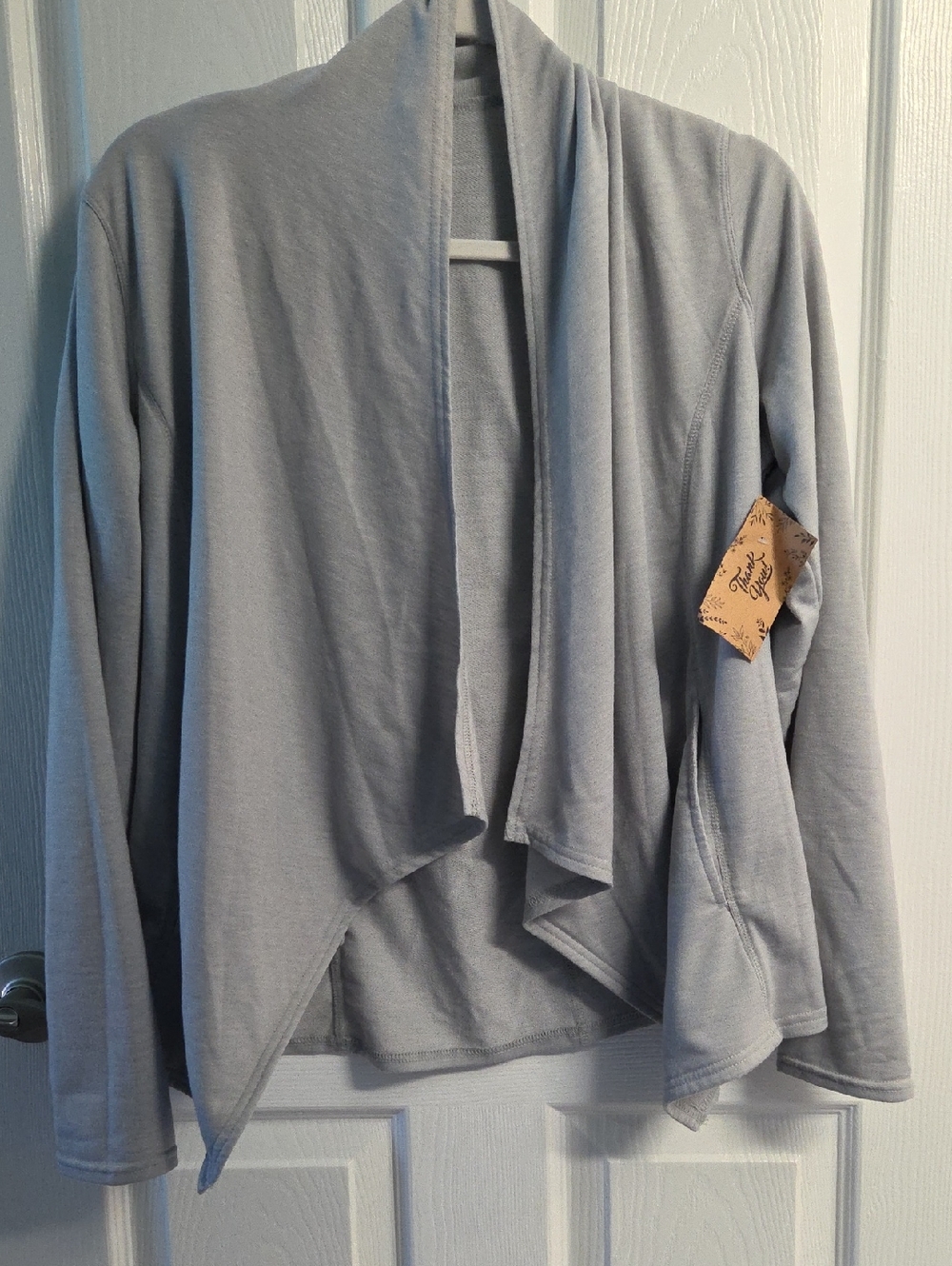 Marika Light Gray Open-Front Draped Cardigan